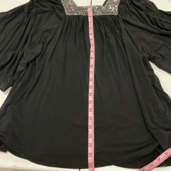 Forever 21 Flowy Blouse Square Sequin Neckline Flutter Sleeves Black Women’s Med - Picture 9 of 11